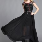 Black Lace Chiffon Maxi Dress with Red Bead Embellishment RM63