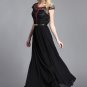 Black Lace Chiffon Maxi Dress with Red Bead Embellishment RM63