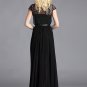 Black Lace Chiffon Maxi Dress with Red Bead Embellishment RM63