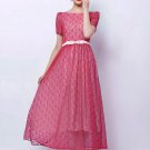Fuchsia Lace Maxi Dress with Dusty Rose Pink Bow Belt RM79