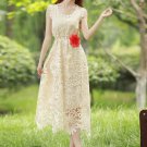 Beige Sunflower Lace Midi Dress with Daisy Lace Trim Details RM101
