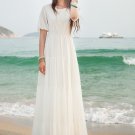 White Maxi Dress with Gold Lace Details and Tiered Skirt RM121