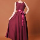 V Neck Maroon Maxi Dress with Red Satin Sash RM124