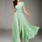Cap Sleeve Light Green Maxi Dress with V Neck & Ruched Waist Yoke RM157