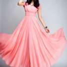 Cap Sleeve Coral Maxi Dress with V Neck & Ruched Waist Yoke RM157