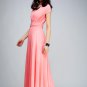 Cap Sleeve Coral Maxi Dress with V Neck & Ruched Waist Yoke RM157
