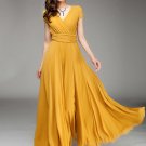Cap Sleeve Ginger Yellow Maxi Dress with V Neck & Ruched Waist Yoke RM157