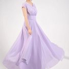 Cap Sleeve Violet Maxi Dress with V Neck & Ruched Waist Yoke RM157