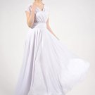 Cap Sleeve White Maxi Dress with V Neck & Ruched Waist Yoke RM157