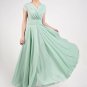 Cap Sleeve Mint Green Maxi Dress with V Neck & Ruched Waist Yoke RM157