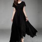 Black Maxi Dress with Floral Appliqué Lace Neck RM160