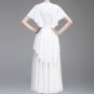 Layered White Maxi Dress with Pleated Waist & Flutter Sleeves RM161