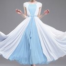 Blue Maxi Dress with White Asymmetric Overlay RM162