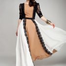 Brown Maxi Dress with Black Lace Details & White Skirt RM164