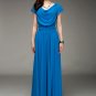 Blue Maxi Dress with Draped Neckline and Ruched Waist Yoke RM176