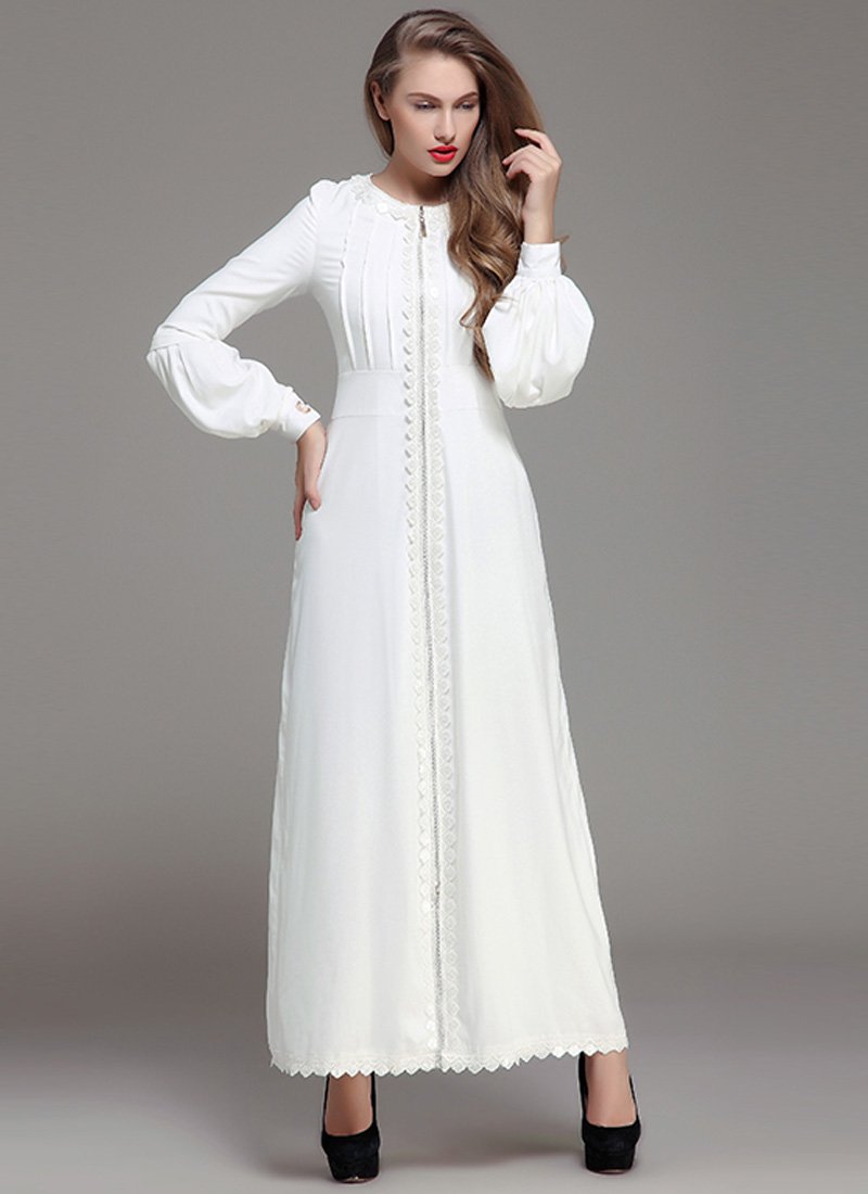 White Maxi Dress with Lace Details and Lantern Sleeves RM190