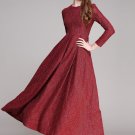 Gold Gilded Maroon Lace Maxi Dress with Long Sleeves RM191