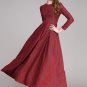 Gold Gilded Maroon Lace Maxi Dress with Long Sleeves RM191