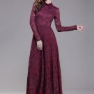 Maroon Lace Maxi Dress with Shirt Collar RM193