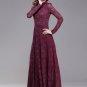 Maroon Lace Maxi Dress with Shirt Collar RM193
