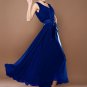 V Neck V Back Blue Chiffon Maxi Dress with Satin Sash RM195