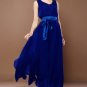 V Neck V Back Blue Chiffon Maxi Dress with Satin Sash RM195