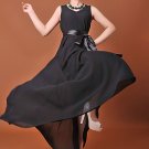 V Neck V Back Black Chiffon Maxi Dress with Satin Sash RM195