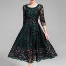 Black Embroidered Organza Lace Midi Dress with Green Piping and Lining RM202