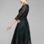 Black Embroidered Organza Lace Midi Dress with Green Piping and Lining RM202