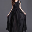 Black Maxi Dress with Lace Overlay and Cap Sleeves RM205