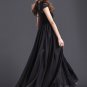 Black Maxi Dress with Lace Overlay and Cap Sleeves RM205