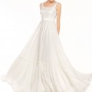 Sleeveless White Lace Chiffon Maxi Dress with Bow Shape Waist Yoke RM208
