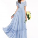 Light Blue Maxi Dress with White Lace Details and Ruffles Details RM210