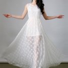 Sleeveless White Floral Lace Maxi Dress with Short Slip with Spaghetti Straps RM215