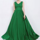 V Neck V Back Green Maxi Dress with Draw String Waist Yoke RM222