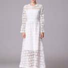Long Sleeve White Rose Lace Maxi Dress with Scalloped Hem RM226