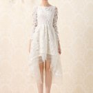 White Lace Mixi Dress with Layered Hi Lo Hem and Bow Embellishment RM229