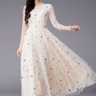 Floral Embroidered Beige Maxi Dress with 3 Quarter Sleeves RM234