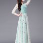 Floral Embroidered Turquoise Maxi Dress with 3 Quarter Sleeves RM234