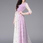 Floral Embroidered Orchid Maxi Dress with 3 Quarter Sleeves RM234