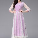 Floral Embroidered Orchid Tea Dress with 3 Quarter Sleeves RM234
