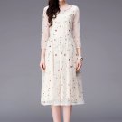 Floral Embroidered Beige Tea Dress with 3 Quarter Sleeves RM234