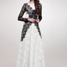 White Lace Maxi Dress with Black Eyelash Lace Appliqué Details RM236