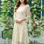 Beige Sunflower Lace Midi Dress with Raglan Sleeves and Asymmetric Hem RM237