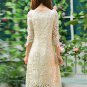 Beige Sunflower Lace Midi Dress with Raglan Sleeves and Asymmetric Hem RM237
