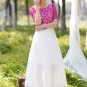 Contrast Color Lace Chiffon Maxi Dress with Fuchsia Top and White Skirt RM248