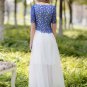 Contrast Color Lace Chiffon Maxi Dress with Blue Top and White Skirt RM248