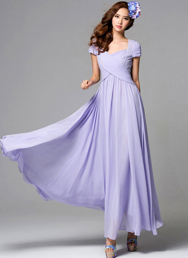 Thistle Maxi Dress with Pleated Bodice in Angled Crossing Shape RM253