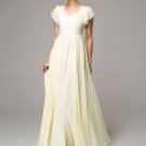 V Neck V Back Beige Maxi Dress with Lace Details and Flutter Sleeves RM265