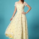 Floral Embroidered Ivory Lace Maxi Dress with Yellow Lining RM274